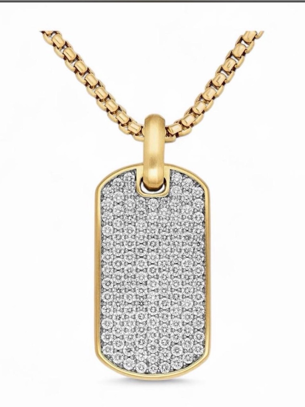 Gold-tone Chevron Dog Tag Pendant on 18” Chain w/ Pave Crystal Embellishment